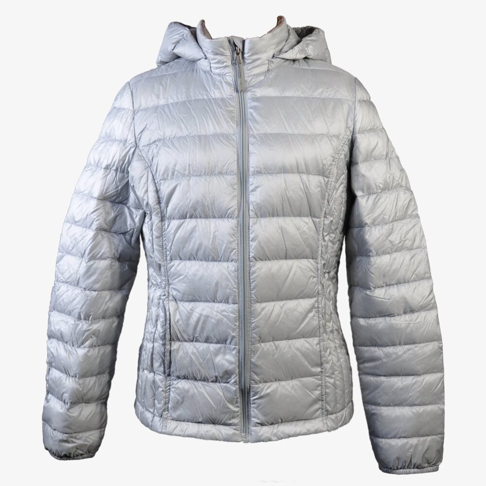 WEATHERPROOF Women's Hooded Puffer Jacket, Gray, M